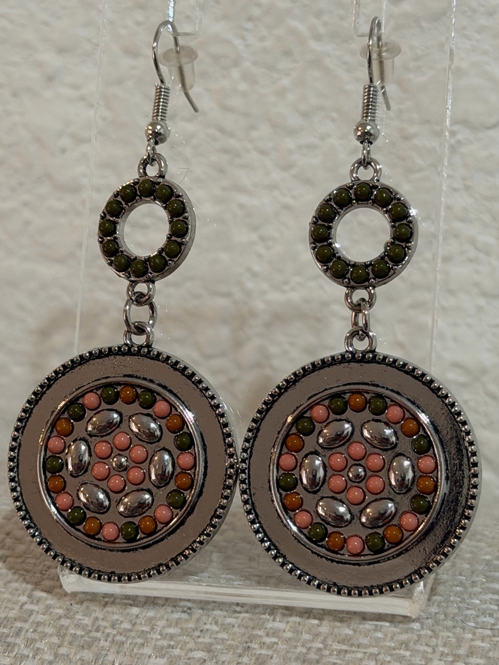 Boho Pink Silver tone Earrings